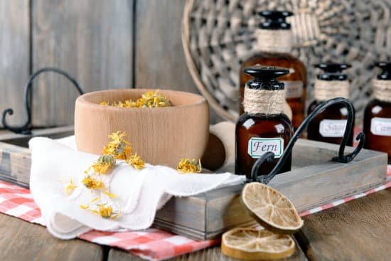 canva dried herbs and bottles with tinctures on table MAD MTTpQ k