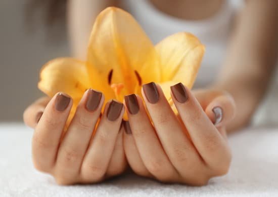 canva female hands with brown manicure holding yellow lily close up MAD QyBPjSw