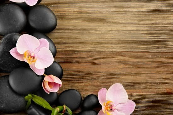 canva black spa stones and orchid flowers on wooden background MAD Quq6mrA