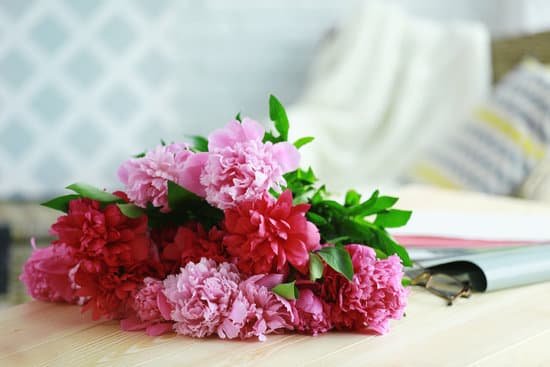 canva peony bouquet on wooden table MAD Q2O Y0k