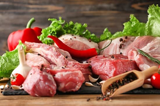 canva pieces of different fresh meat on kitchen table