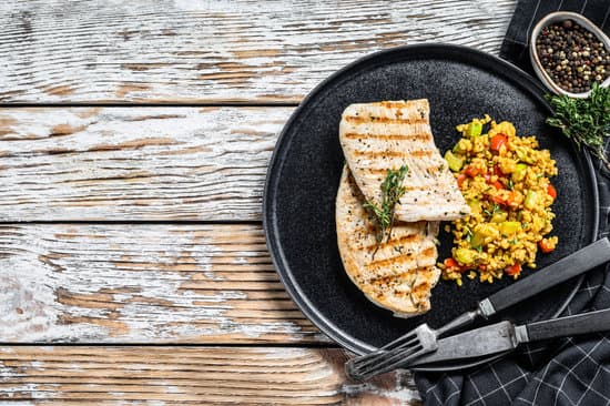 canva roasted turkey meat steaks with quinoa. white background. MAEQrijHMNk