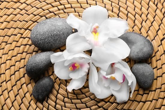canva spa stones and white orchid on a wicker mat closeup MAD QmqA3d8