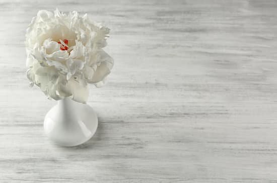 canva white peony flower in vase on wooden table MAD QzZ3pus