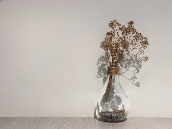 canva dried leaves on glass vase beside concrete wall MADGyf2rWhk