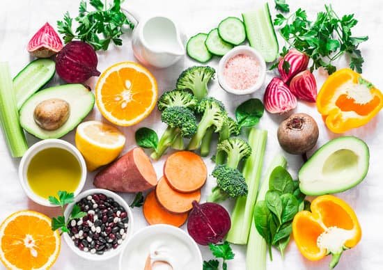 canva five best vitamins for beautiful skin. products with vitamins a b c e k broccoli sweet potatoes orange avocado spinach peppers olive oil dairy beets cucumber beens. flat lay top view