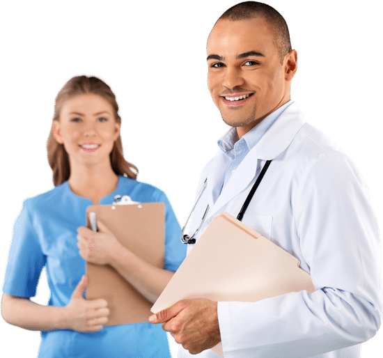 canva male doctor with female nurse