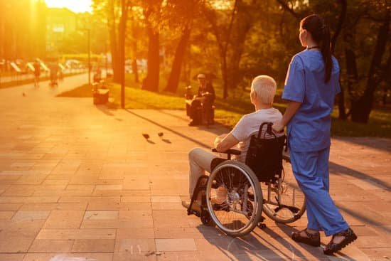canva nurse and old man who sits in a wheelchair watching the beautiful sunset in the park MADatosqvE4