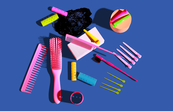 canva pink and yellow hair brush beside pink hair comb and brush MAEY7Al mi4