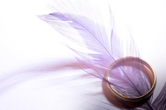 canva purple feather in gold colored ring on white surface MADGylI4U4M